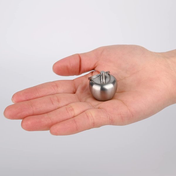 NHDT HN02 Stainless Steel Keychain Pill Holder, Apple Pendant Design, Portable Waterproof Pill Box Container for Purse or Pocket or Necklace, Mini EDC Pill Case for Outdoor Travel.