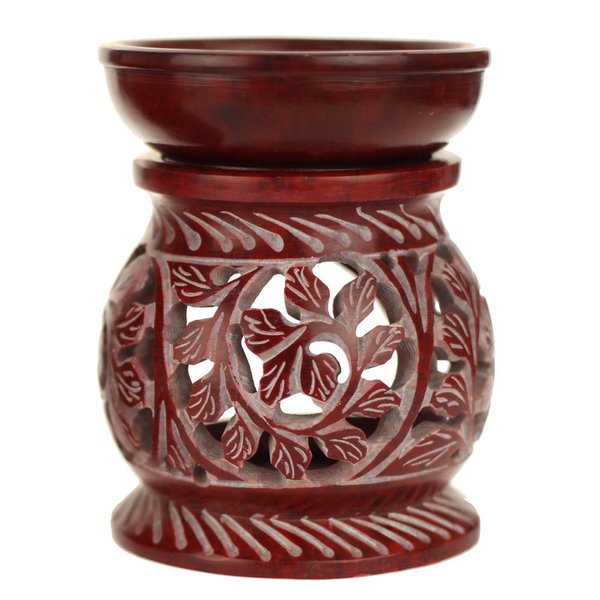 Oil Diffuser - Red Soapstone Oil Burner Round Leaves 4"