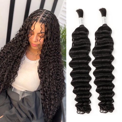 Human Braiding Hair 1 Bundle 50g 14 Inch Deep Wave Bulk Human Hair for Braiding No Weft 10A Brazi...