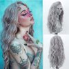 RONGDUOYI Silver Grey Long Curly Synthetic Lace Front Wigs for Women Free Part Pre Plucked Natural Hairline Lace Front Synthetic Cosplay Wigs Glueless Daily Wear Costume Wig 24 Inches