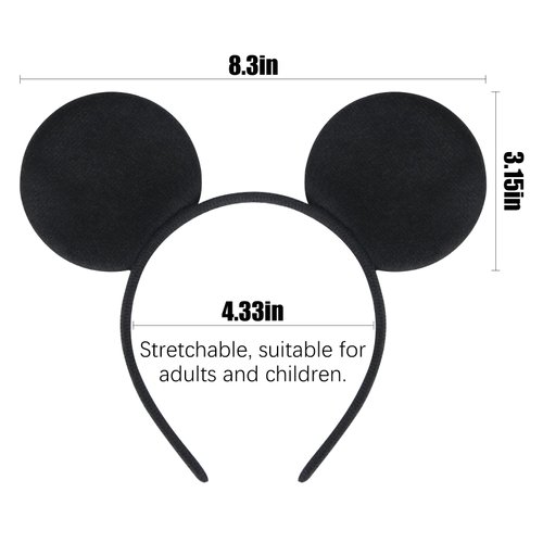MIDELONG Mouse Ears Headband, Solid Black Costume Ears Headbands for Boys Girls Christmas Birthday Party Halloween Mouse Themed Party Favors Supplies, Pack of 2
