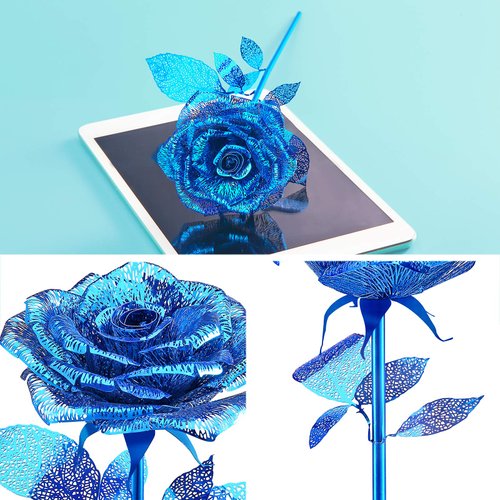 Piececool 3D Metal Puzzles Rose Flower Model Kits, Artificial Fake Flowers Metal Building Blocks DIY 3D Puzzle for Adults, for Father Mothers Valentines Day, 15Pcs