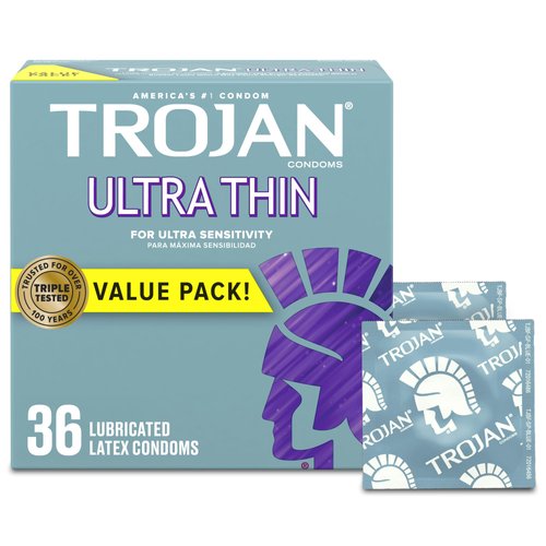 TROJAN Ultra Thin Lubricated Condoms, 36 Count, America's Number One Condom, Ultra Sensitivity, Latex, Male Condoms