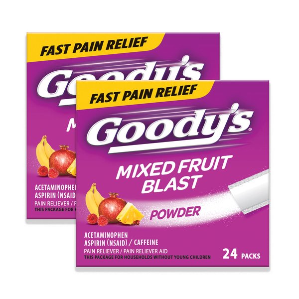 Goody's Extra Strength Headache Powder, Mixed Fruit Blast Flavor Dissolve Packs, 24 Individual Packets (2 Pack)