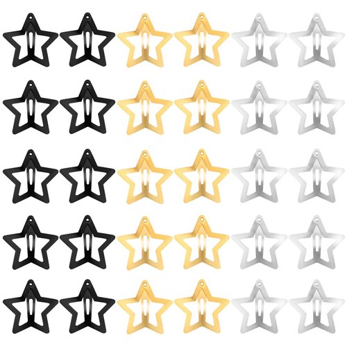 YUXIANLB 30 Pcs Metal Star Hair Clips, 1.6 Inches Portable Non-Slip Metal Snap Clips Hair Barrettes for Kids Girls and Women, Y2K Style Star Cute Hair Accessories (Gold/Silver/Black)