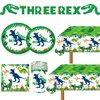 BIGKEOKI 3pcs Dinosaur Party Tablecloth Dinosaur Birthday Table Cover T-Rex Dinosaur Party Supplies Decorations Dino 1st 2nd 3rd 10th Birthday Table Cloth for Boys-86.6 * 51.2in