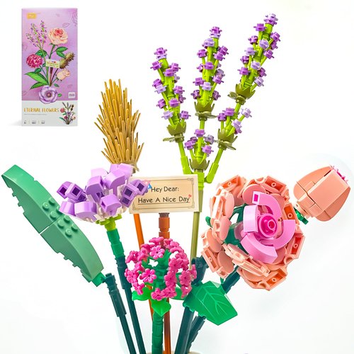 SANCO Artificial Flowers Building Set - Mini Bricks Flower Bouquet, Unique DIY Decoration Home, 547 Pieces Botanical Collection for Kids and Adults Birthday Valentine's Day Gift