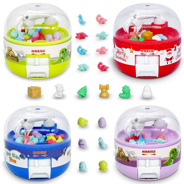 Mini dino Claw Machine for Kids&adults,4 pcs,96 Tiny Stuff prizes,Little Dinosaurs Toys prizes,Kids mini toy,Christmas and Birthday Gifts for 3 4 5 6 7 8 Years Old Boys Girls,Miniature claw machine