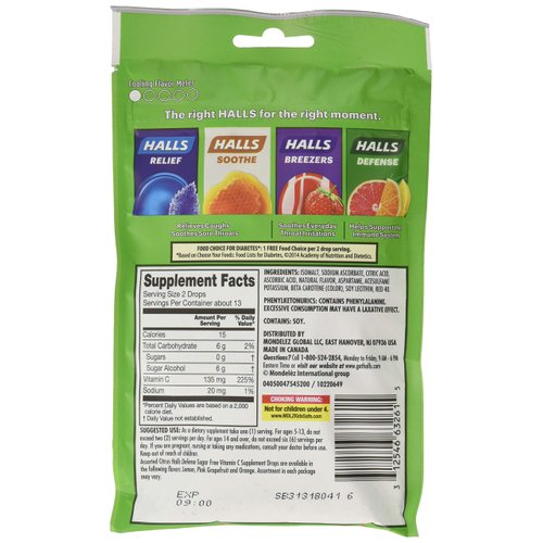 Halls Defense Sugar-Free Vitamin C Citrus 25 Drops/Pack (Pack of 6)