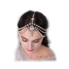 Aimimier Boho Teardrop Crystal Head Chain Layered Faux Pearl Forehead Chain Wedding Headpiece for Women (Gold)