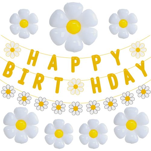 32pcs Daisy Flower Birthday Banner Balloons Decoration,Daisy Birthday Decorations，Daisy Flower Girls Boys Birthday Party Supplies