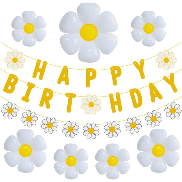 32pcs Daisy Flower Birthday Banner Balloons Decoration,Daisy Birthday Decorations，Daisy Flower Girls Boys Birthday Party Supplies