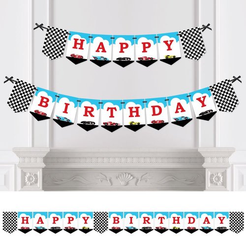 Big Dot of Happiness Let’s Go Racing - Racecar - Birthday Party Bunting Banner - Race Car Birthday Party Decorations - Happy Birthday