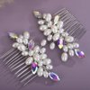 Teyglen Pearl Wedding Hair Comb Simple Rhinestone Pearl Hair Piece Bride Headpiece Bridal Crystal Pearl Hair Comb Elegant Hair Accessories for Women (Ab color)