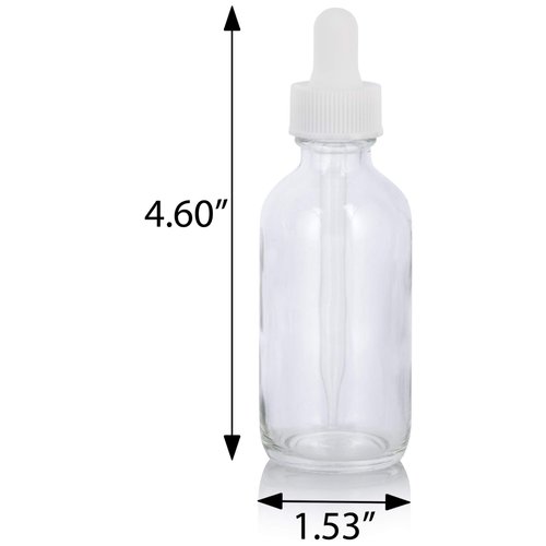 2 oz Clear Glass Boston Round White Dropper Bottle (4 Pack) + Funnel