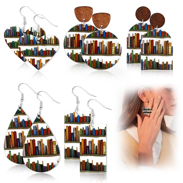 5Pairs Accessories 5 Pair Book Earrings for Women Cat Book Funny Bookshelf Earrings Acrylic Dangle Earrings Jewelry Gifts for Teacher's Day Back to School Gift