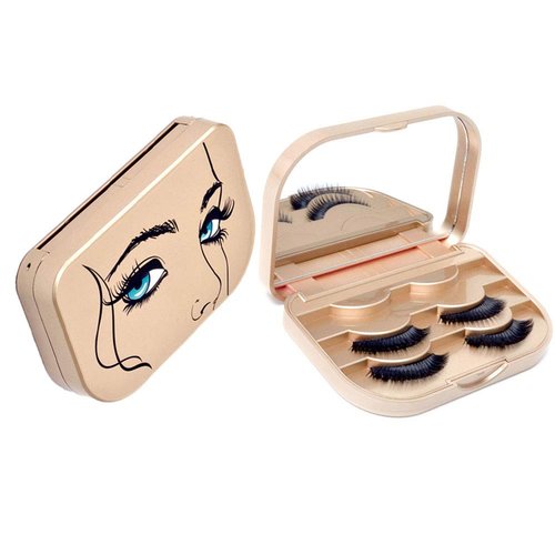 YiQiYi Cosmetic Case Empty Eyelashes Storage Case with Makeup Mirror Holder Box Fake Eyelash Packing Travel Storage Case Eyelashes Bag(Gold)