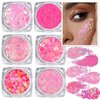Teenitor Face Glitter, Pink Body Glitter Gel, Holographic Glitter for Face and Body, Hair, Gel Glitter Makeup for Festival Party Cheer Glitter