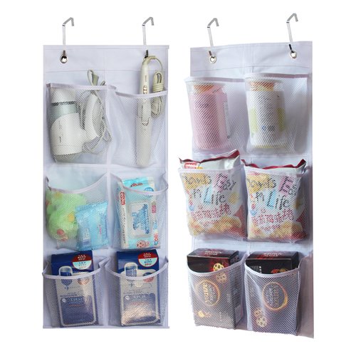 KIMBORA 2 Packs Narrow Over the Door/Wall Shoe Organizer, Small Hanging Shoe Rack for Closet with Clear Mesh Pocket for Bathroom, RV, Pantry, Camping (White)
