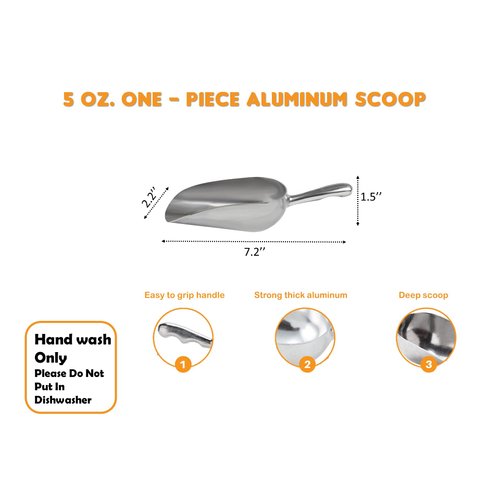 Cast Aluminum Utility Scoop, 5-Ounce - Round Bottom, Small ice scoop For Multi-Purpose Use, With Finger Groove Handle (Hand Wash Only) 5 oz.