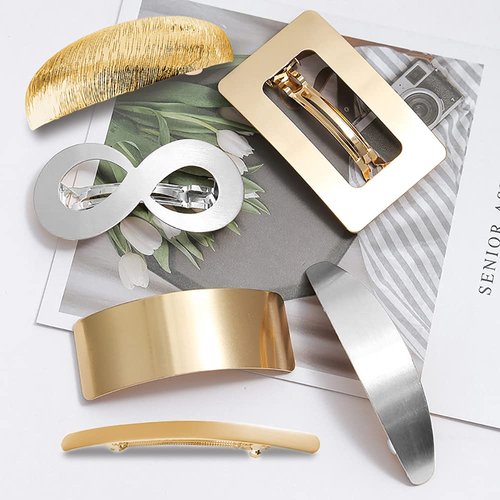 6 Packs Vintage Retro Geometric Hair Barrettes for Women Girls Decorative, Minimalist Hollow Metal French Hair Clips Hairpins Spring Hair Barrette Accessories