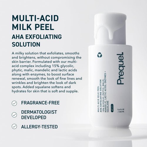 Prequel Skin Multi-Acid Milk Peel, Professional Exfoliating Solution. 15% Glycolic Acid Face Peel with Lactic Acid and Enzymes. Hydrating Chemical Exfoliant. Clinical Strength Formula, 7.6oz Bottle.