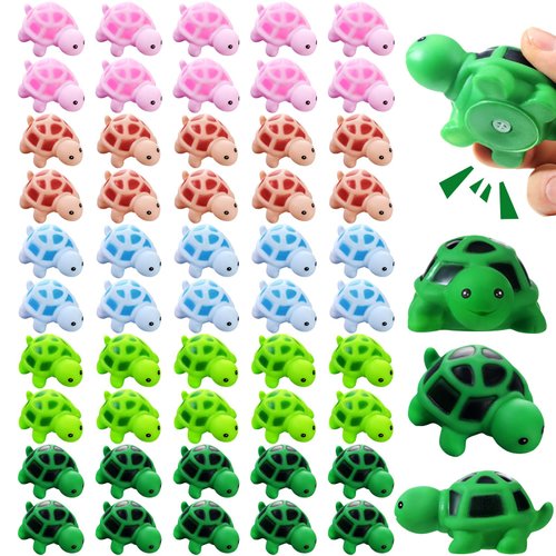 Syhood 50 Pcs Mini Rubber Turtle Bath Toy Screaming Sound Rubber Turtle in Bulk Turtle Bathtub Toys Squeaky Turtle Preschool Bath Toys for Bath Shower Birthday Party Decor (Multi Color)