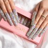 LOVFUL Press on Nails Eternal Stunning | Handmade with Full Covered Crystals | Reusable Fake Nails | Square | H46-L