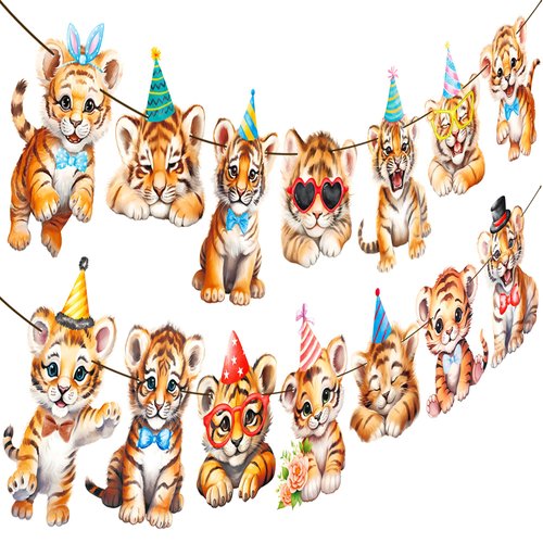Tiger Party Banners 2Pcs Tiger Party Decorations Tiger Birthday Decorations Tiger Party Favors Cutout Banners for Jungle Tiger Birthday Baby Shower Supplies