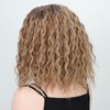 Fencca Medium Length Ombre Blonde Curly Wigs for Women Mix Blonde Curly Bob Wig Synthetic Hair Replacement Wig