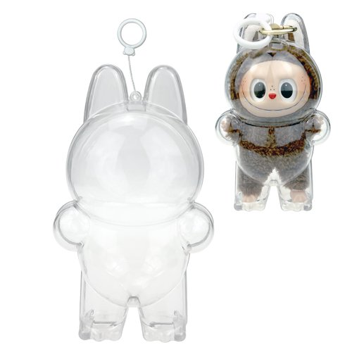 Transwon Protective Case for LABUBU The Monsters Exciting Macaron, Display Stand Acrylic Case Cover Accessories with Silicone Strap White - Standing Case, Clear