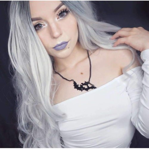 Beautyself Silver Grey Costume Wigs for Women Halloween Curly Long Wavy Fashion Cosplay Ombre Black Mix Gray Hair Wigs with Wig Cap