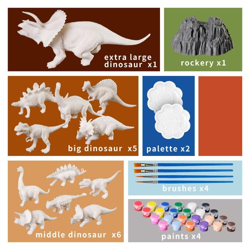 whatstem 3D Dinosaurs Painting Kit with 12 Dinos for Kids Age 3-15, Arts and Crafts Kits Drawing Toys with Dinosaurs Set Creativity Gifts for Boys and Girls