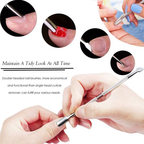 10Pcs Cuticle Pusher Remover and Cutter, Creatiee Double Ended Stainless Steel Cuticle Cleaner Nail Gel Polish Removal, Manicure Pedicure Nail Tools for Fingernails Toenails - Professional & Durable