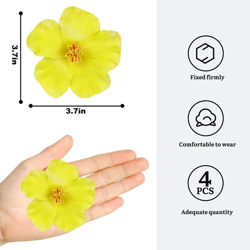 Vodolo Hawaiian Flower Hair Clips for Women,4Pcs 3.5 Inch Artificial Flower Clips,Plumeria Hibiscus Hairclip for Beach Party,Cute Summers Tropical Flower Bow Hair Accessories for Girls Holiday Gifts