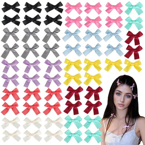 FAEBATY 60Pcs Mini Bow Hair Clips Bow Ribbons for Girls Sweet Bow Hair Clips Bows Hair Ribbon Alligator Clips Small Bow Hair Clips Barrettes Bowknot Hair Accessories Little Bows for Kids Hair