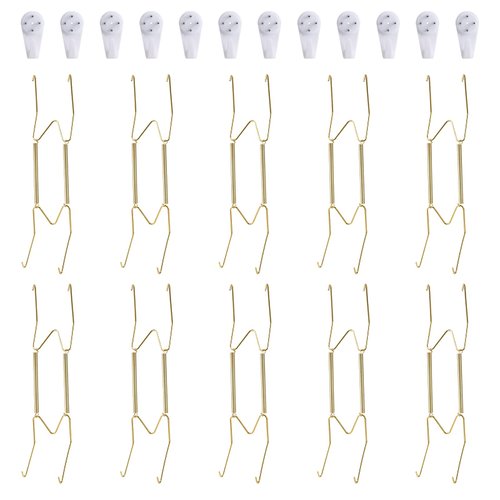 Fasunry 10 Pack Plate Hangers, 10 Inch Wall Plate Hangers and 12 Pack Wall Hooks, Compatible 8.5 to 10.5 Inch Decorative Plates, Antique China, Antique Plates and Arts