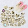 30pcs Random Gold Nail Charms Luxury Zircon Nail Rhinestones 3D Alloy Flower Butterfly Nail Art Charms Metal Snake Rabbit Heart Charms for Nails Mix Styles Nail Gems Nail Jewels for Nail Art Supplies
