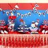 4P Red Foil Fringe Metallic Tassel Streamers Banner Tassel Garland for Parade Floats, Bachelorette, Wedding, Birthday, Halloween, Christmas, Bridal/Baby Shower Party Decorations