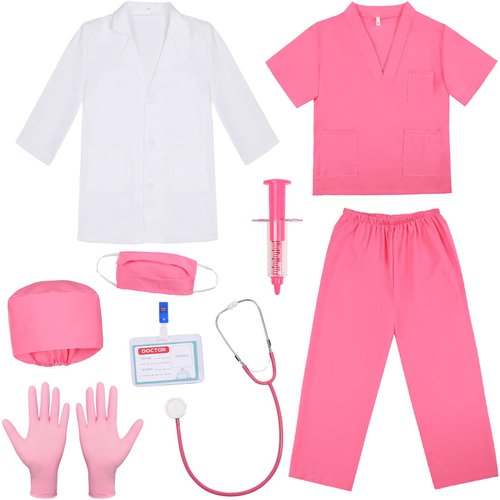 SIZGAROOT Doctor Costume for Kids Toddler Girls Boys Doctor Costume with Lab Coat Halloween Party Dress Up (Pink, 3-4T)