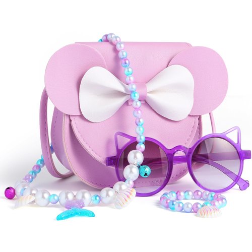 Toys for 3 Year Old Girl, Toddler Purse with Dress Up Jewelry, Sunglasses, Pretend Play Accessories, Girls Purse Birthday Gift for Girls Age 3 4 5 6+ (Purple)