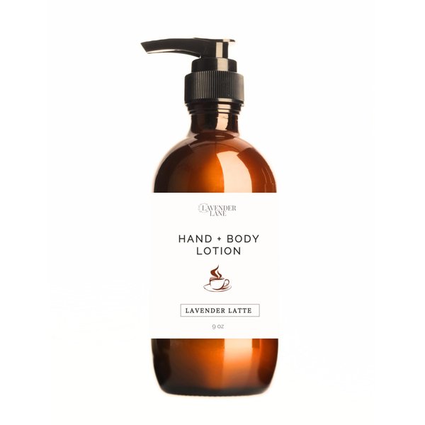 LAVENDER LANE Lavender Latte Hand & Body Lotion, 9 oz - Farm Distilled, Lavender Essential Oil, Natural Coffee Extract, Made in USA