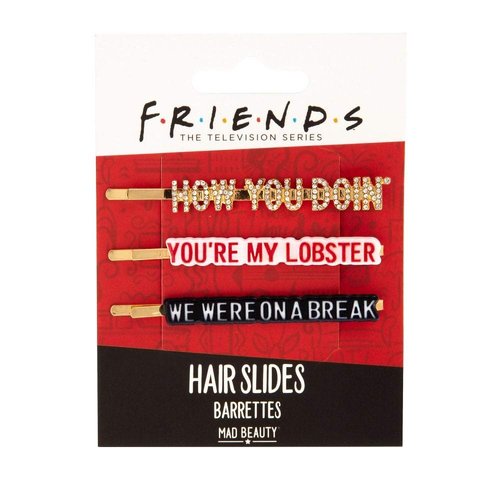 FRIENDS TV Show Gold Hair Slides, Hair Barrettes with Friends-Themed Sayings, How You Doin’, You’re My Lobster, We Were On a Break