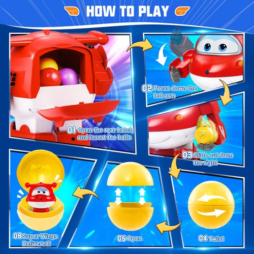Super Wings Toy Vending Machine for Kids, Mini Gumball Machine Gashapon Machine with Colorful Balls & Role Dolls & DIY Stickers, Cause and Effect Toys for Boys Girls, Jett Lucky Ball Mixer