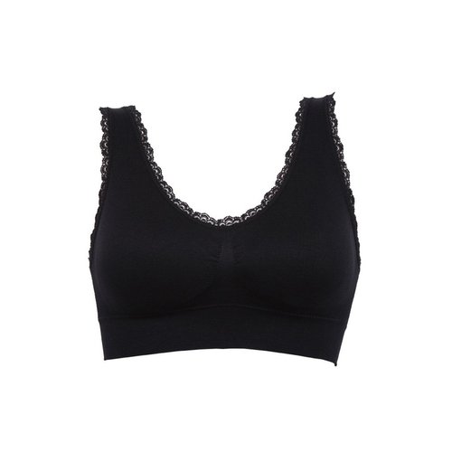 Women's Leisure Sports Sleep Bra Comfort Seamless Stretchy Lace Trim Wirefree Black