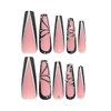Coffin Press on Nails Long length Fake Nails Black Butterfly False Nails with Design Silver Glitter Rhinestones Stick on Nails Full Cover Black French Tip Glossy Acrylic Glue on Nails for Women 24Pcs