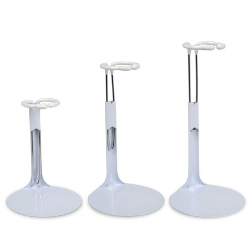 BANBERRY DESIGNS Doll Stands Set of 8 White Metal and Vinyl Adjustable Stands Holders Expand Approximately. 3 5/8" to 6"…