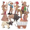 Sinmelechtra Westside Cowboy Figures Playsets 10PCS Indian Chief,Cowboy, Tent,Covered Wagon Desktop Decoration Collection Party Favors Toys for Boys Girls Kids