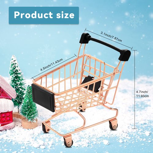 Hotop 3 Pieces Small Shopping Cart 3 Colors Mini Shopping Cart Supermarket Handcart Shopping Utility Cart Kids Metal Shopping Cart Mode Storage Toy Shopping Carts (1821)