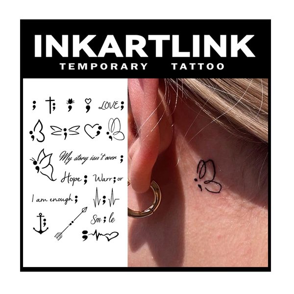 INKARTLINK Tattoo Tech, 2 Sheets Medium Semi Permanent Tattoo, Adult Art Design Temporary Tattoos, Lasts 1-2 Weeks, Waterproof, Realistic Look, No Adhesive, No Reflection (Butterfly and Dream)